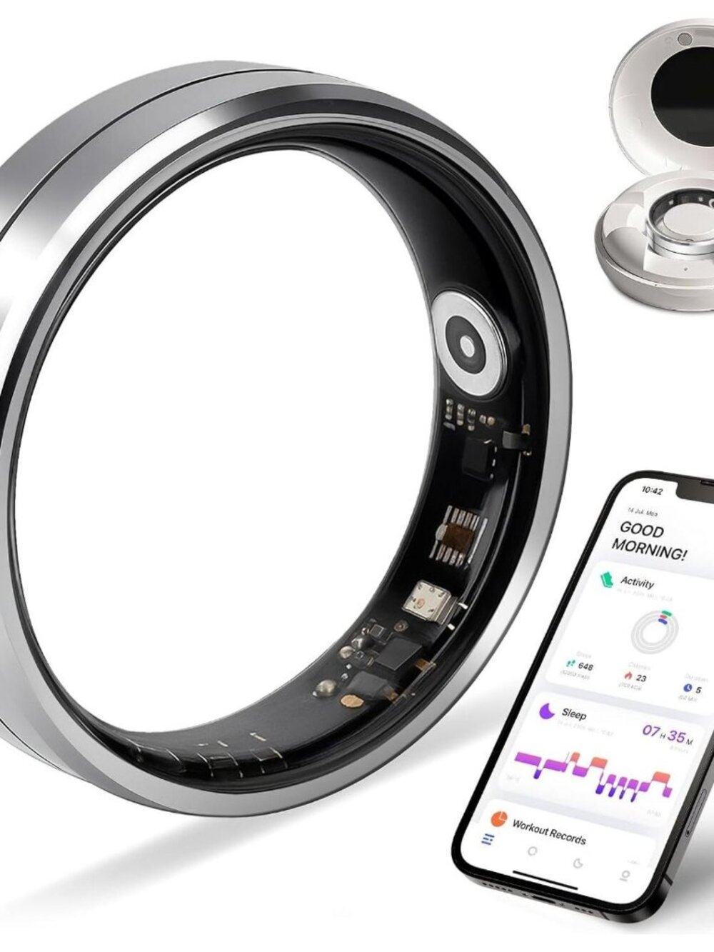 Smart Ring for Women and Men, 5ATM Waterproof Smart Rings Health Size 9, Silver